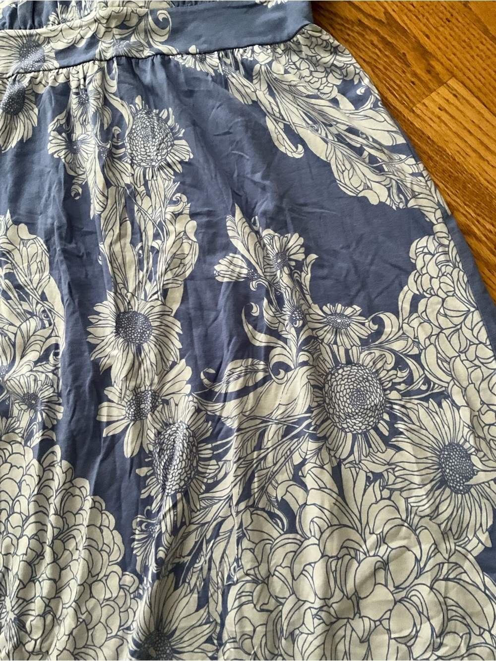 Garnet Hill Blue & White Floral Jersey Knit Cotton Maxi Dress - Picture 6 of 8